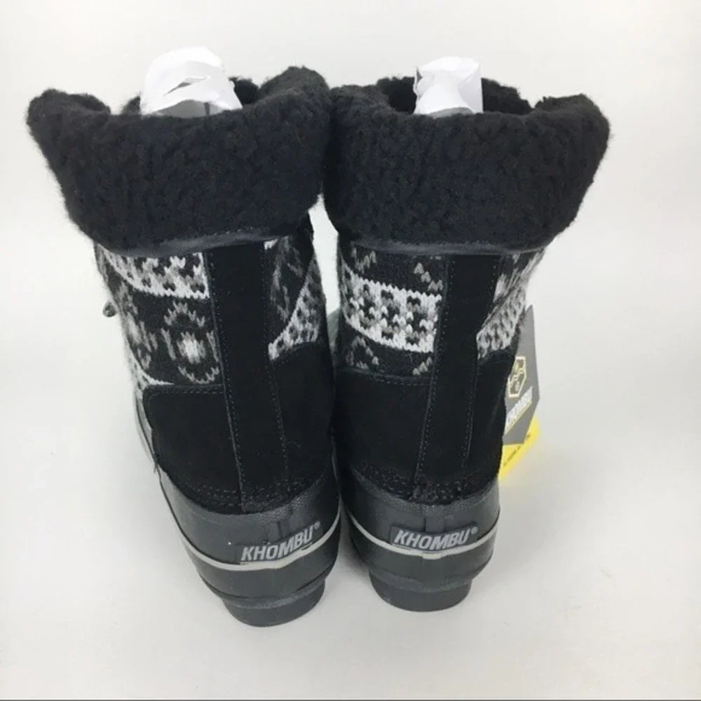 Khombu‎ Womens Size 6 Irene Black White Sweater Knit Winter Snow Duck Boots NEW